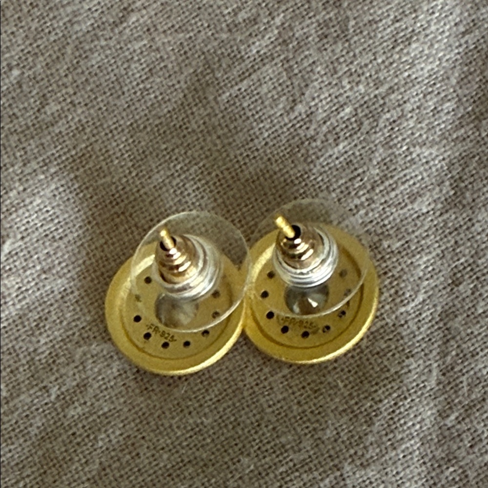 Freida Rothman button 925 Sterling Gold overlay Stud Earrings - Picture 5 of 5